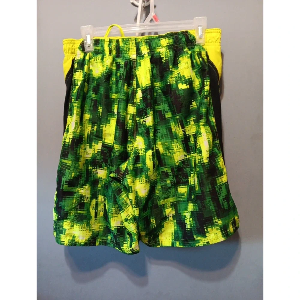 Nike Swim Trunks Mens M Green Neon Swoosh Logo Elastic Waist Drawstring NWOT